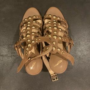 Brian Atwood brown heels with gold studs
